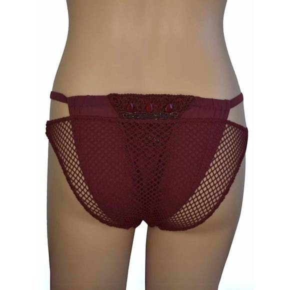 NEW LA PERLA women's lace beaded bikini in burgundy - Picture 2 of 2
